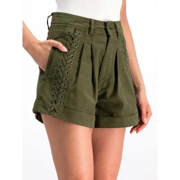 THE KOOPLES Lace Up Shorts‎ Olive Green Women’s Size 1 (Small) - Picture 2 of 13